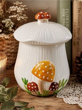 Vintage Arnels Japan Mushroom Cookie Jar Canister Cottagecore Woodland Decor 70s